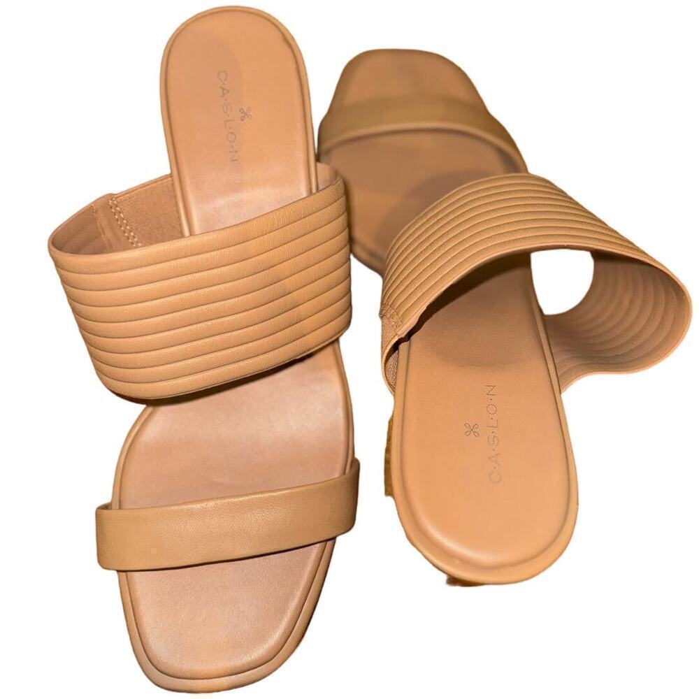 Caslon Tan Leather Block Heel Mule Sandals Open Toe Slide Size 10 NWOB - Picture 4 of 7